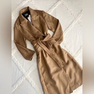 Zara Camel Belted Overcoat